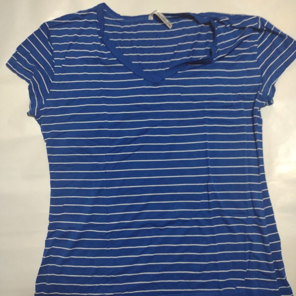 Blue and White Striped Women's T-shirt